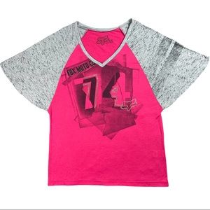 Fox Riding Co. size small pink, black, & grey shirt with grey batwing sleeves